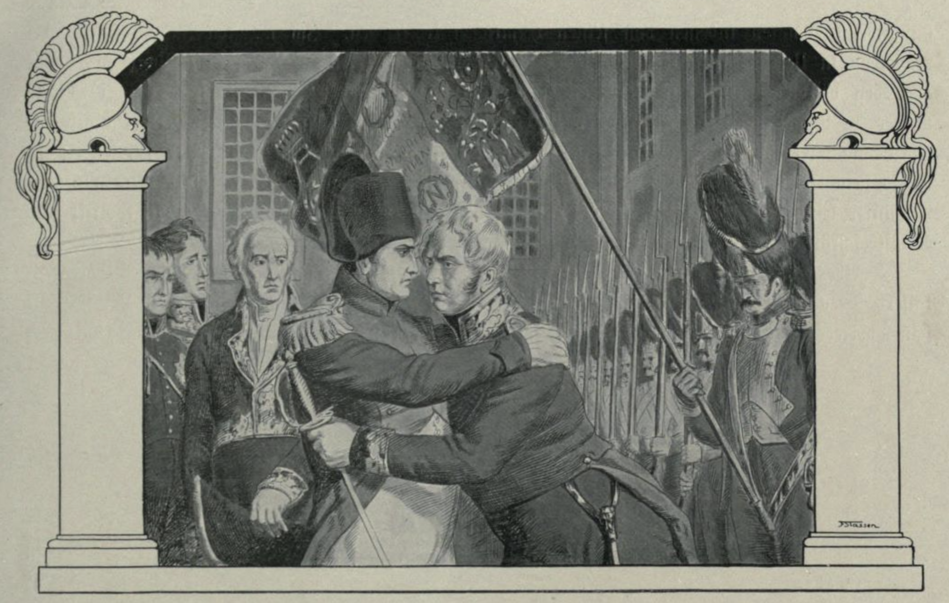 Allied rulers and officials assemble for the peace concluded with France in 1814.