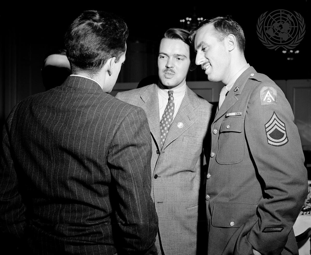 Delegates from many countries fill the auditorium at the opening of the San Francisco Conference in April 1945.