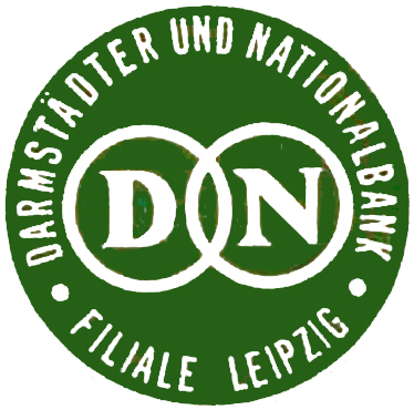 A circular black-and-white emblem bears the initials of the Darmstädter und Nationalbank.