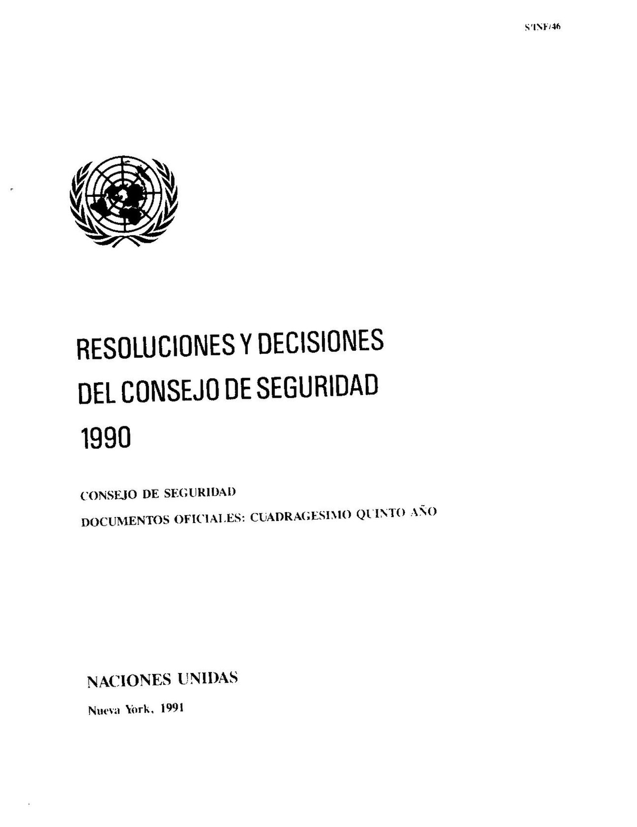 The cover of the official United Nations Security Council volume compiling its resolutions and decisions from 1990.