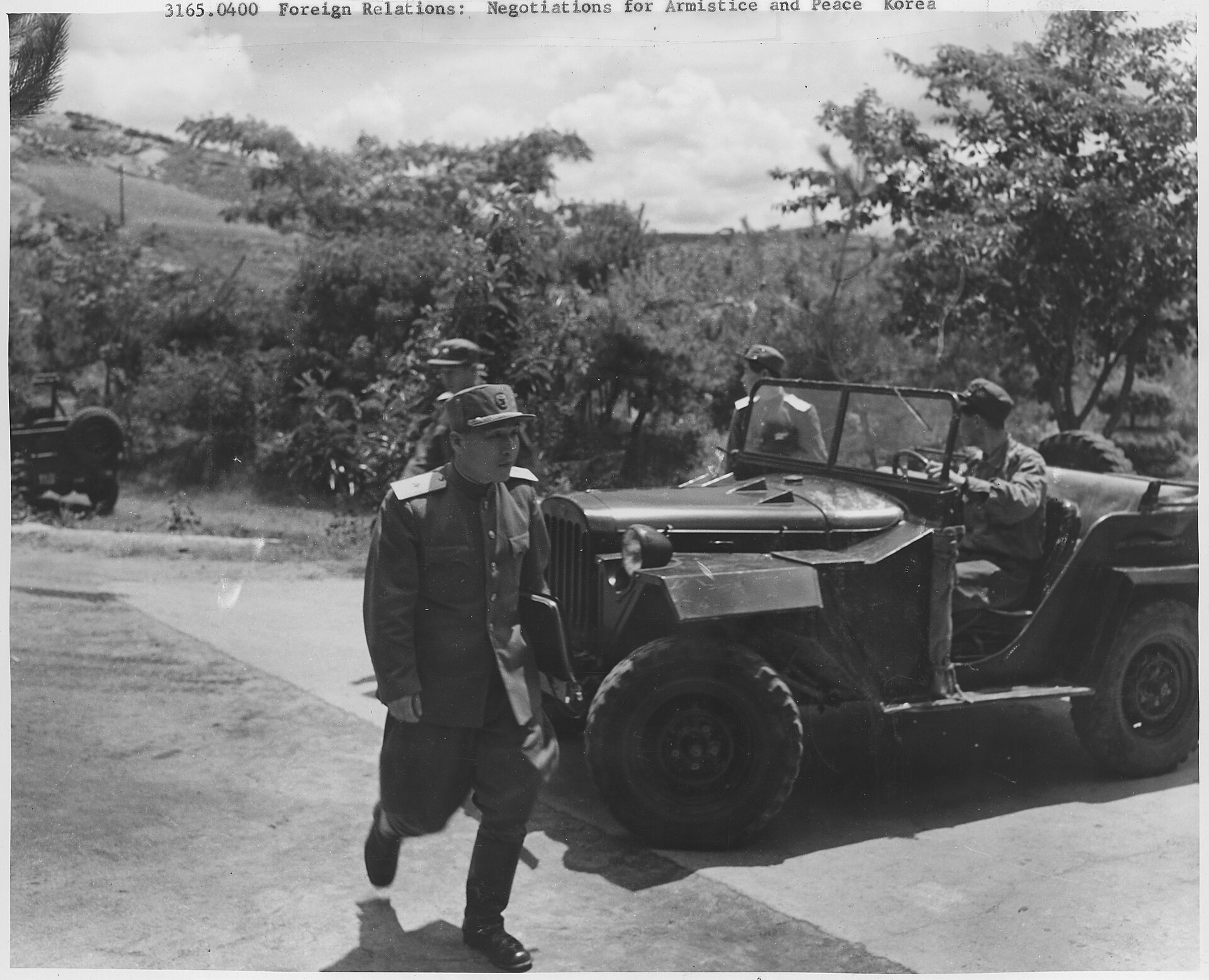 North Korean delegate General Lee Sang-jo approaches the conference site during armistice talks at Kaesong.