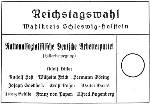 A German ballot paper from the controlled Reichstag election of November 1933.