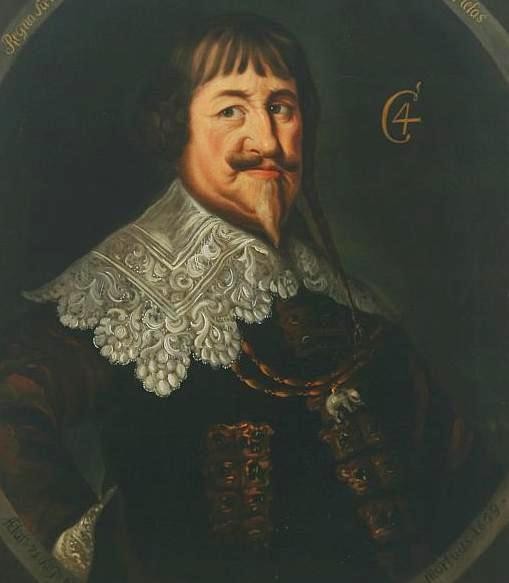 A portrait of Christian IV in armour and a broad lace collar.